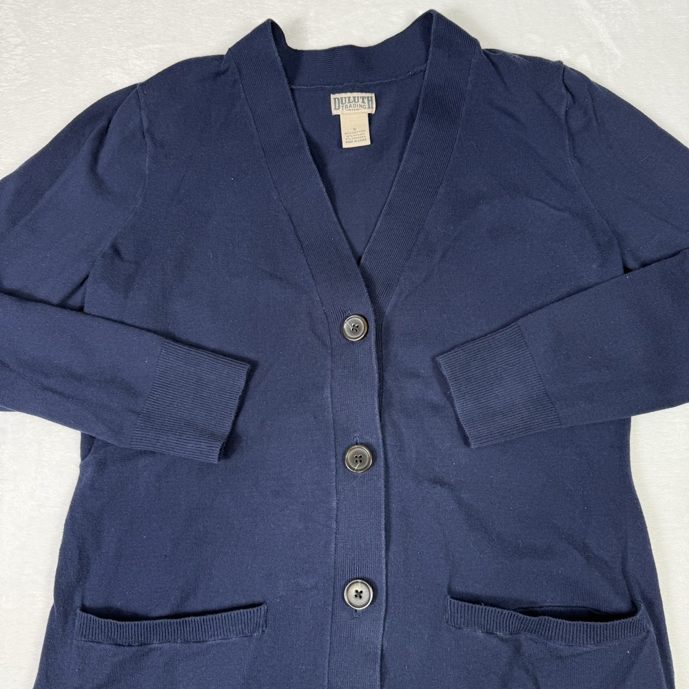 Duluth Trading Cardigan Sweater Womens Size Small‎ Navy Big Buttons Pockets